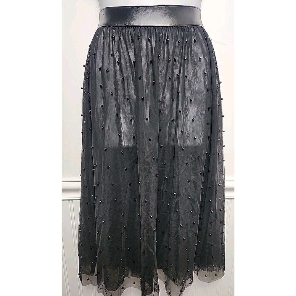 Victoria’s Secret Tulle Black Skirt Small Pearls Pullon Sheer Knee Stetch Waist